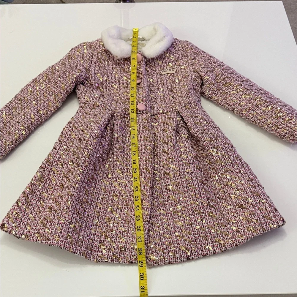 Disney Princess Tweed Coat Girls 5/5 Pink Sequins Faux Fur Dress-up Fairytale